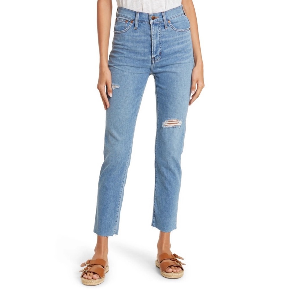 Madewell Light Wash Distressed High-Rise Straight Jeans
